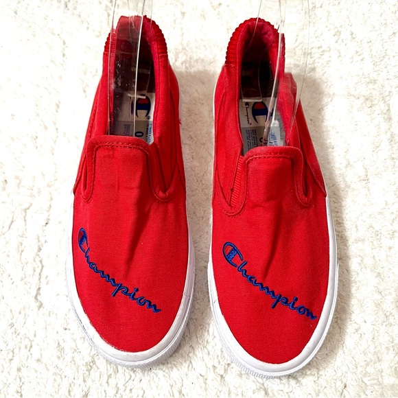 Champion Red Fringe Slip On sneakers logo sporty embroidered womens 7M kid 5Y - Picture 1 of 8